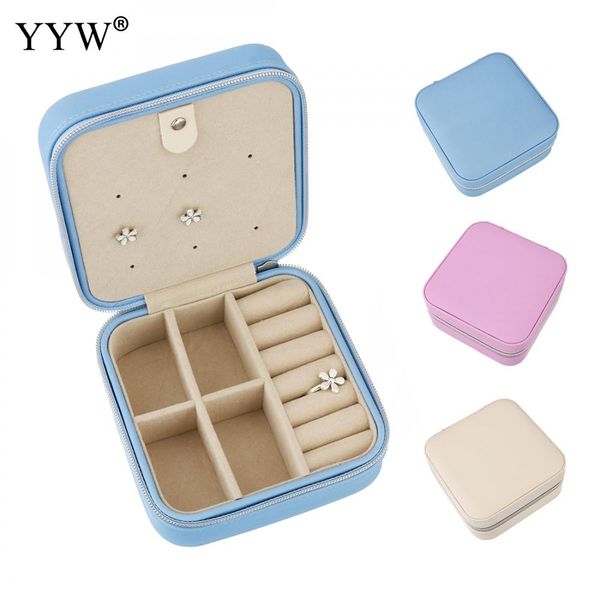 

jewelry box bracelet ring necklace storage case casket travel mini organizer bracelet pu zipper display stand holder showcase, Pink;blue