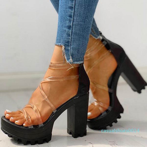 

women sandals 2020 transparent high heels sandals women summer shoes chunky heels platform sandals party shoes sandalias mujer c14, Black
