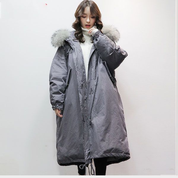 

women grey/black color new oversized coats lady hooded fur collar down cotton coat long jacket female parkas mujer maxi coats