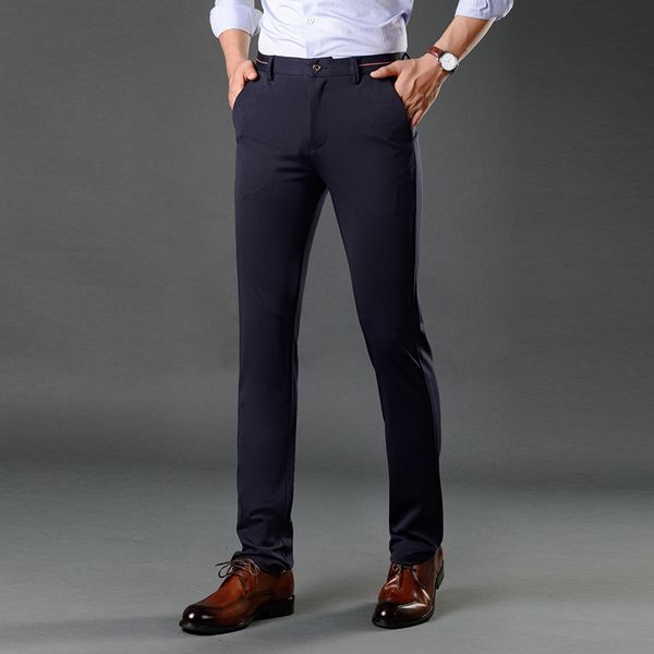 

binhiiro men's pants four seasons can wear business british style casual pants male elastic solid color slim suit men 1117, Black