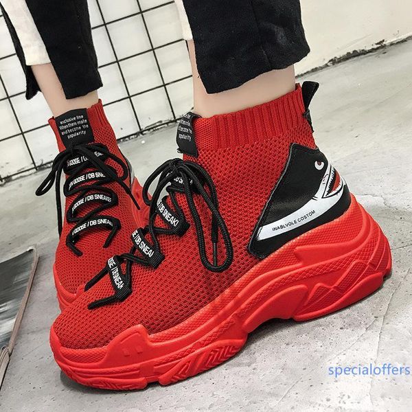 

2019 fashionable shark sneakers women men high breathable flat platform shoes women casual socks shoes chunky sneakers g3, Black