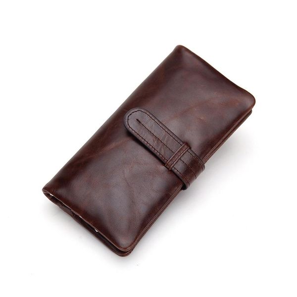 

men's leather wallet, oil wax leather retro long passport wallet, large capacity multi-slot coin bag v970702, Brown;gray