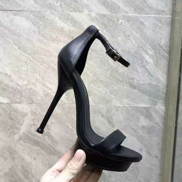

ins new fashion women's high heels sheepskin material soft and ladies shoes comfortable heel height: 11cm, Black