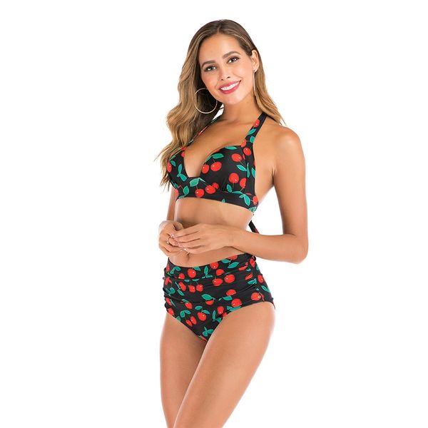 

striped bikini high waist triangle two- 1pcs explosion model beautiful swimsuit female retro backless wading sport#215, White;black