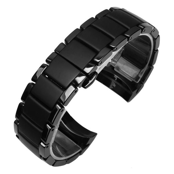 

ceramic watchband for ar1452 ar1451 and case 22mm 24mm black ceramic strap bracelet steel black deployment band, Black;brown
