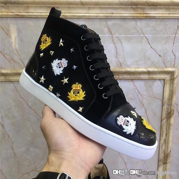 

version christi loubou new loubacademia black suede hi-red bottom sneakers shoes trainers with original box