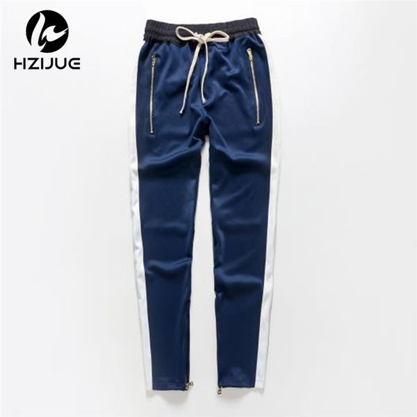 

hzijue 2018 new mens sportswear pants side stripe zipper men campus style sweatpants elastic waist sweatpants all seasons, Black