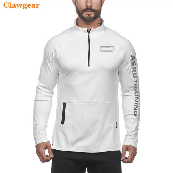 

2019 clawgear new autumn running men sports long sleeve hoodies zipper neck slim sweatshirts male gym training pullover, Black