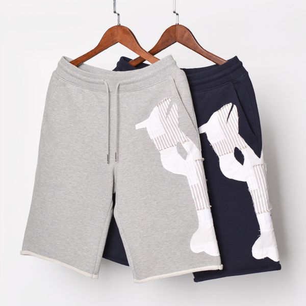

classic loopback jersey shirting patchwork lobster icon cutoff sweatshort unfinished hem men's women's knee length pants, White;black