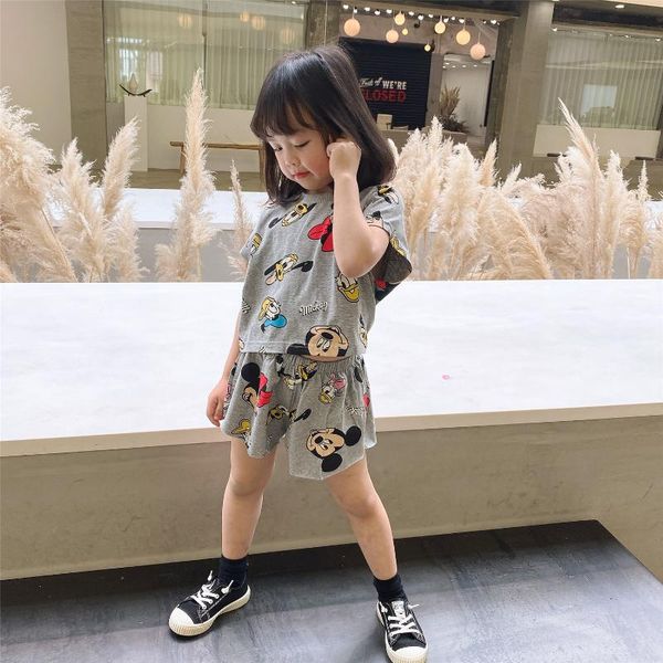 

2020 summer new arrival girls fashion cartoon suit t shirt+short 2pcs kids girl clothes sets short girls clothing, White