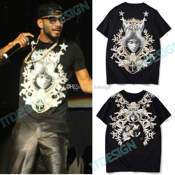 

star angel print t shirt s/s men cotton short sleeves crew neck slim fit tee male wear, White;black