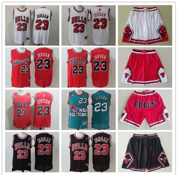 

mens chicago bulls 23 michael mj throwback basketball shorts basketball jerseys red black white blue high quality, Black;red