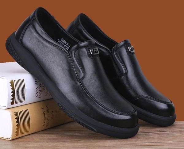 

autumn and winter business casual men's shoes great britain cover foot soft bottom tide take genuine leather breathable non-slip round, Black