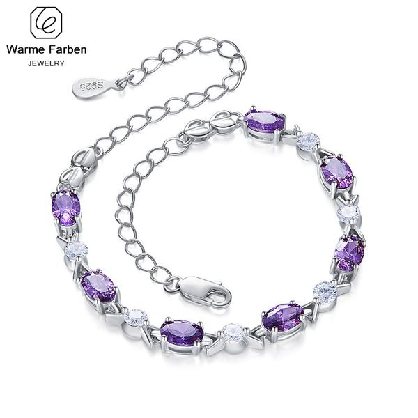 

warme farben 925 sliver bracelet for women amethyst crystal link chain bracelet fashion jewelry bracelets pulseras gift for lady, Golden;silver