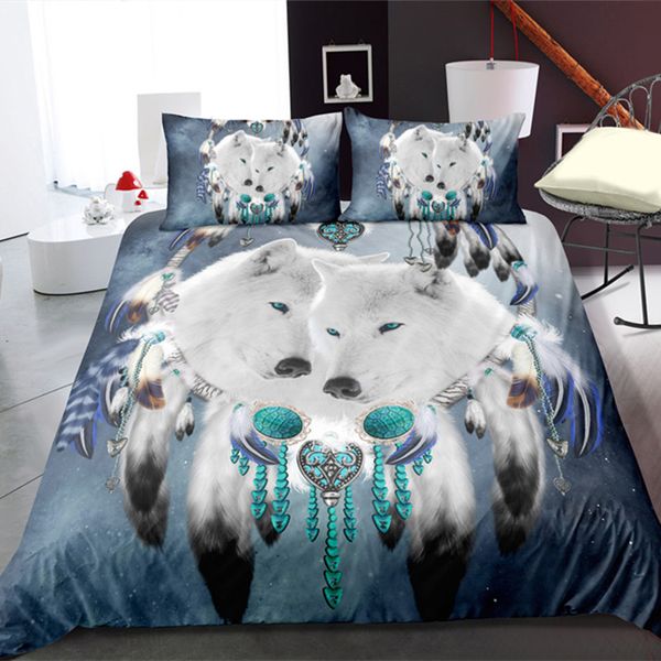 Fanaijia 3d Couple Wolf Duvet Cover Set Wolf Comforter Black