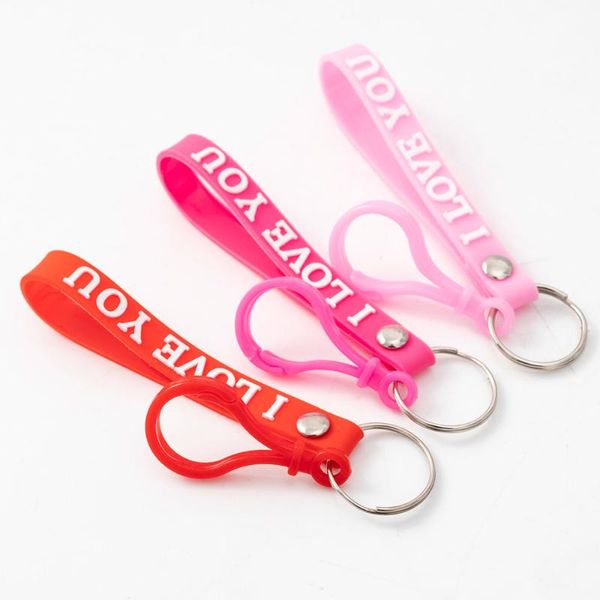 

5pcs/bag "i love you" creative colorful pvc soft rubber keychain car key bag pendant jewelry for women girl phone keyring lovers, Silver