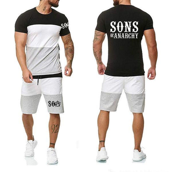 

new summer men's short sleeve soa sons of anarchy the child sons printed fashion men's t-shirt+pants suit 2pcs q