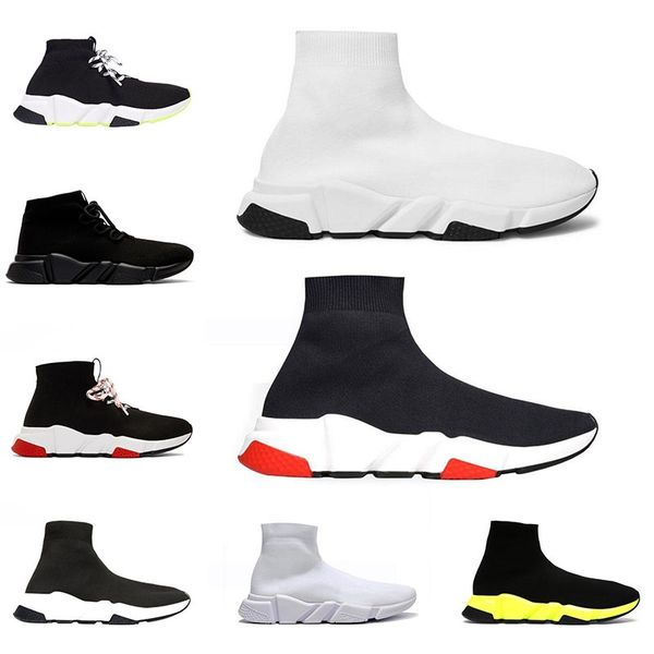 

2020 sock shoes graffiti speed trainer mens womens sneakers triple black white clear sole lace up trainers sports size 36-45