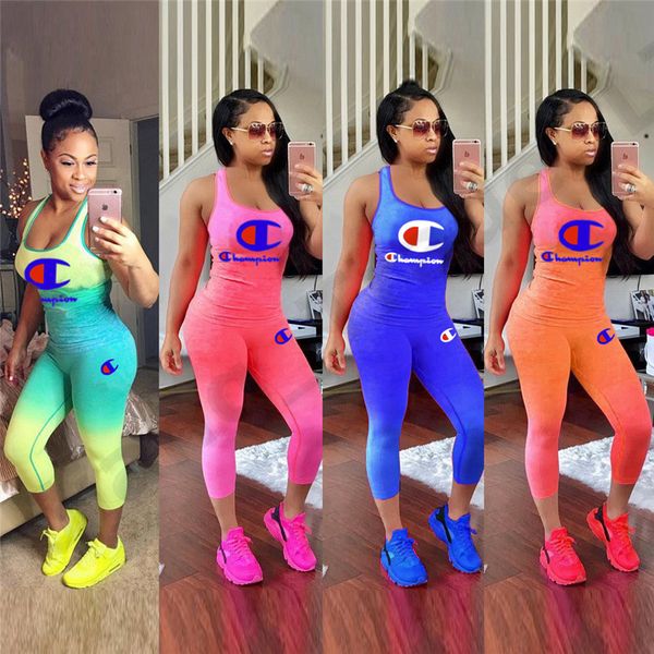 

Women champion track uit gradient printed 2 piece et leevele ve t tight legging pant outfit ummer port wear a41203