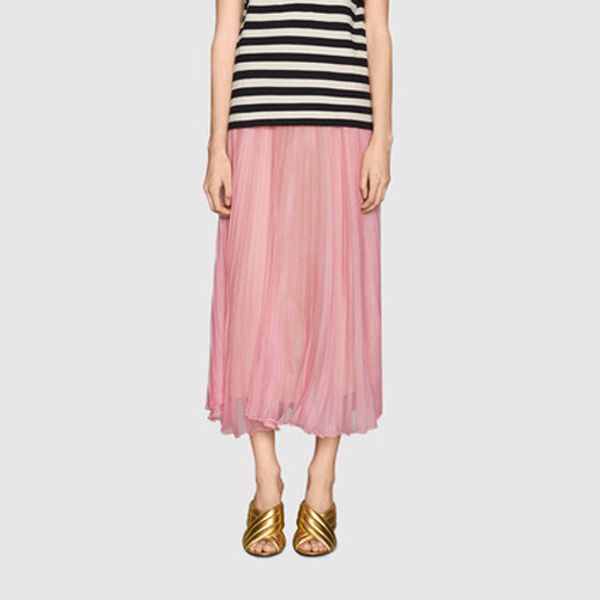 

2019 new summer fashion g womens clothes pink casual skirt mid-skirt solid color long skirt wild chiffon pleated skirt plus size s-l, Black