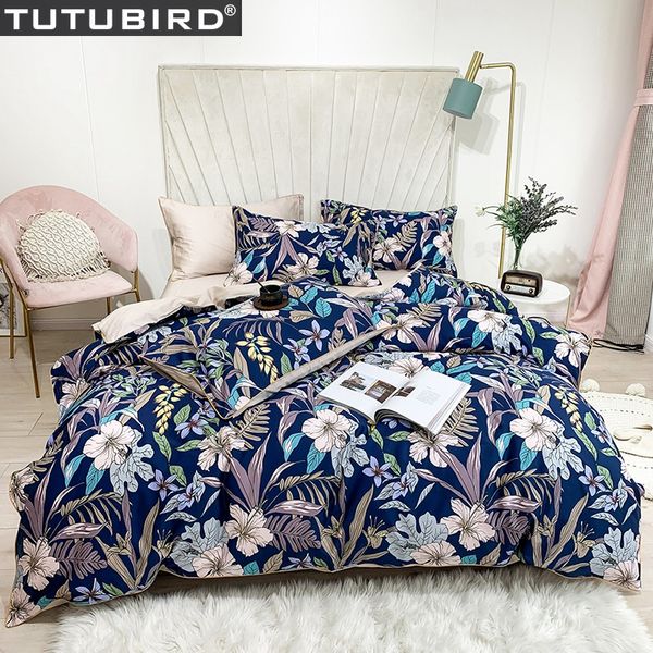

blue pastoral bedding set luxury egyptian cotton bedclothes bed set flower princess print duvet cover countryside bedlinen sheet