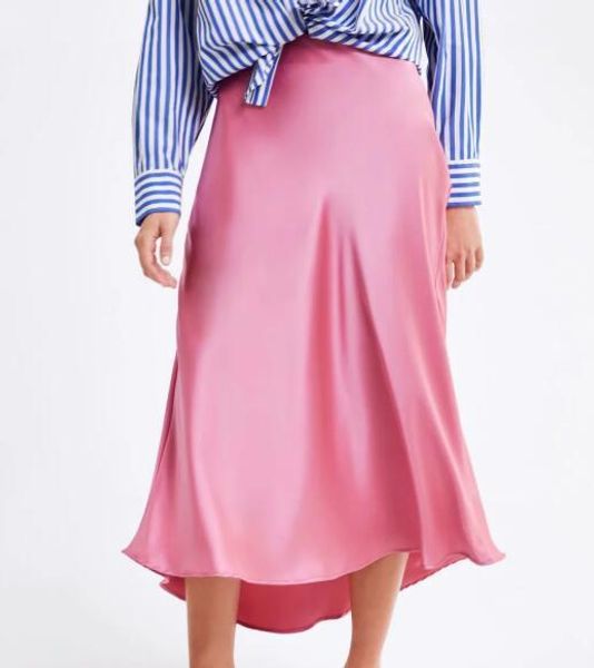 

normov 2019 spring summer cute silk pink skirt womens high waist long skirt irregular hem bottoms a line, Black