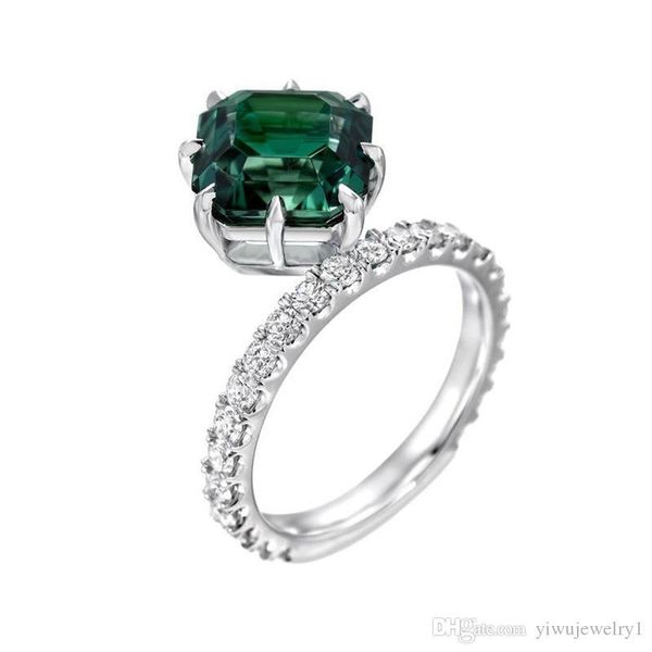 

new simple and exquisite 925 silver filled emerald green gemstone ring ladies elegant diamond ring party wedding jewelry size 6-10