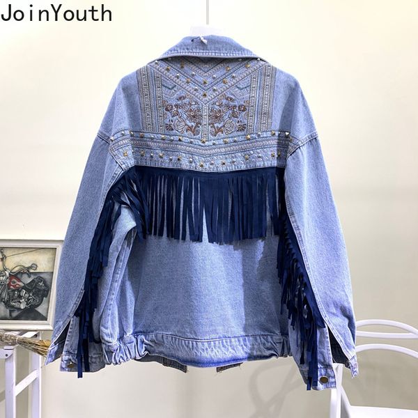 

joinyouth tassel beading rivets streetwear jacket women embroidery floral loose chaqueta mujer 2019 autumn fashion jackets j048, Black;brown