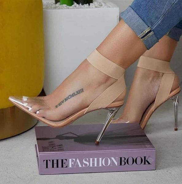 

большой размер 35 до 40 41 42 womens крест ремень пвх прозрачный заостренный носок насосы роскошь дизайнер высокий каблук обуви, Black