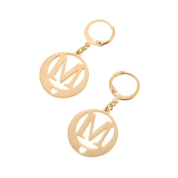 

gold color alphabet earring monogram trendy simple jewelry initial letters m pendant earring from a-z (m, Silver