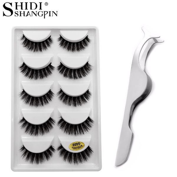 

shidishangpin 5 pairs false eyelashes natural long 3d mink eyelashes faux mink lashes tweezers maquiagem cilios kit