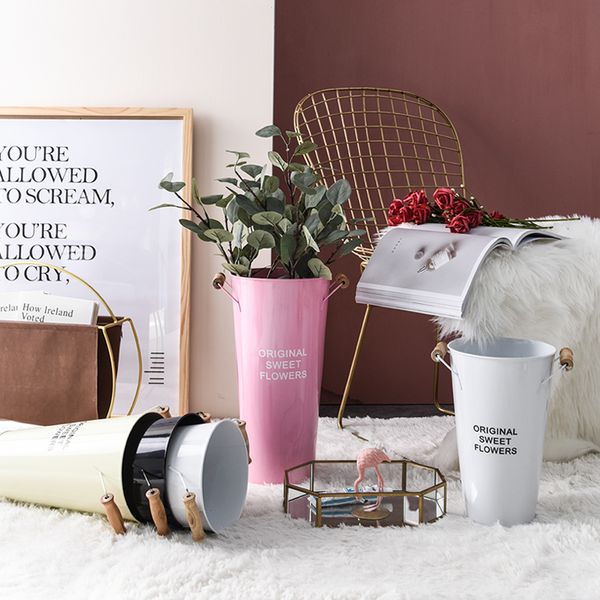 Nordic Small Metal Buckets Planters Flower Decorative Vases With