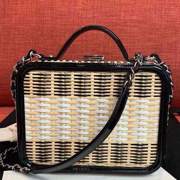 

2018 ell fa hion de igner women handbag lady evening bag rattan weave box handbag chain cro body totel bag two tone houlder bag