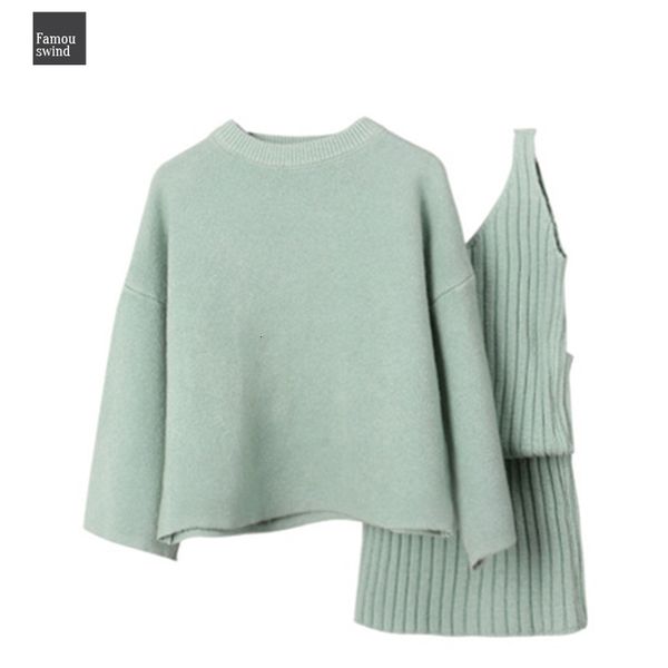 

мода новые женщин knit костюмы шерстяной свитер ws046 кашемира костюм свободный пуловер свитер длинная юбка из двух частей elastic, White