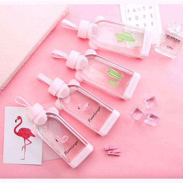 

korean cute flamingo flat glass teenage student girl soft pink tide portable leak-proof cups