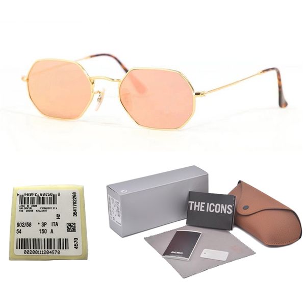 

9 Colors New Arrival classic Octagonal sun glasses Brand Designer Fashion sunglasses men women mirror uv400 glass lens with cases and label