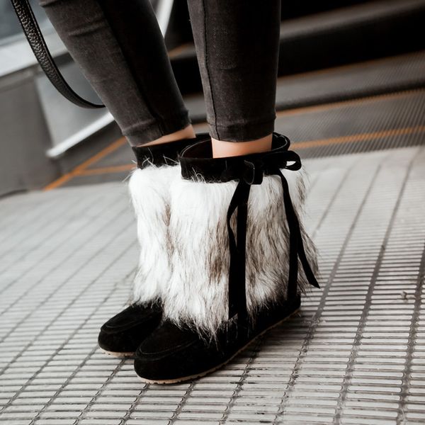 

winter snow boots women's shoes height increasing suede plush round toe wedges shoes pure color slip-on keep warm snow boots, Black