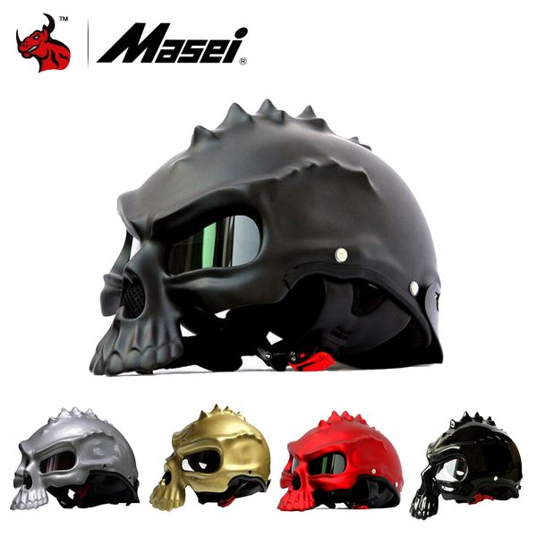 

masei skull motorcycle helmet novelty retro casque motorbike half face helmet moto open face visor 10 color
