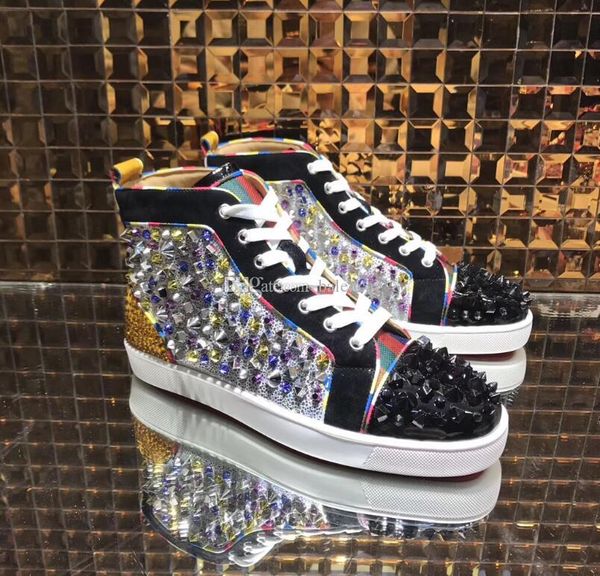 

prefer gift spikes high red bottom studded sneakers shoes women,men luxury designer flat casual red sole autumn winter trainers 35-46, Black