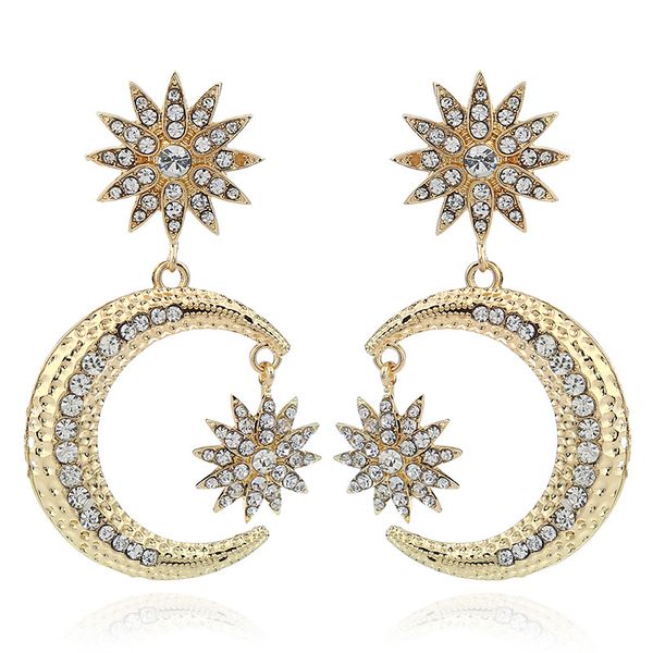 

европейский и американский стиль моды внешней торговли ювелирных изделий женская индивидуальность простой алмазные малый вс большой луны сер, Golden