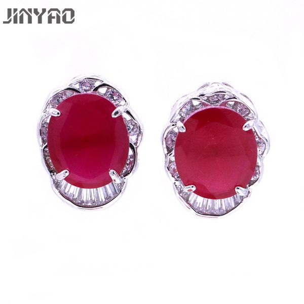 

день jinyao серьга белое золото цвет очаровательная красный циркон стад серьги для женщин свадебного банкета ювелирные изделия валентина под, Golden;silver