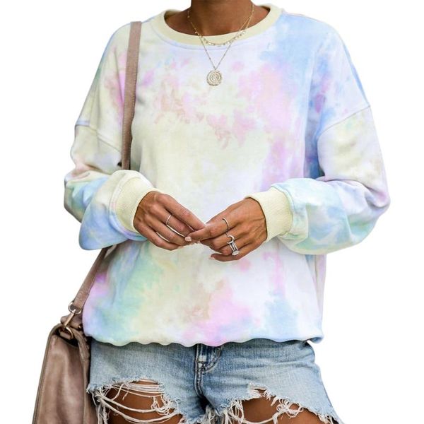 

women's hoodies & sweatshirts women spring casual round neck long sleeve tie-dye hoodie female 2021 fashion printed pullover ladies tra, Black