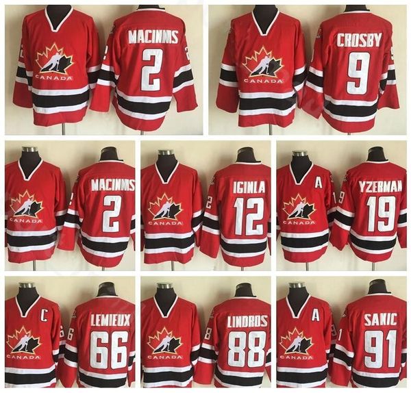 

canada vintage ice hockey 30 martin brodeur jersey 12 jarome iginla 2 al macinnis 66 mario lemieux 91 joe sakic 88 eric lindros, Black;red