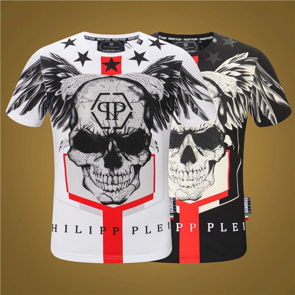 

luxury mens t shirts summer printed phillip plain hip hop fashion men women short sleeve brand tees size -xxxl, White;black