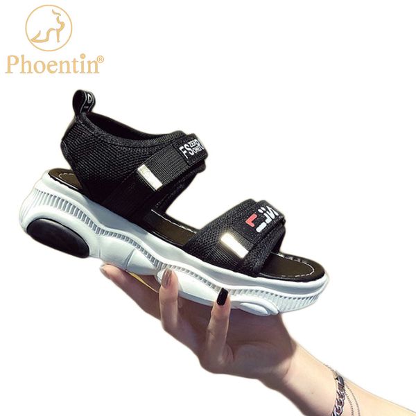 

phoentin white canvas shoes for women platform open sandals women flat summer wedge sandal outdoor beach shoes for girls ft984, Black