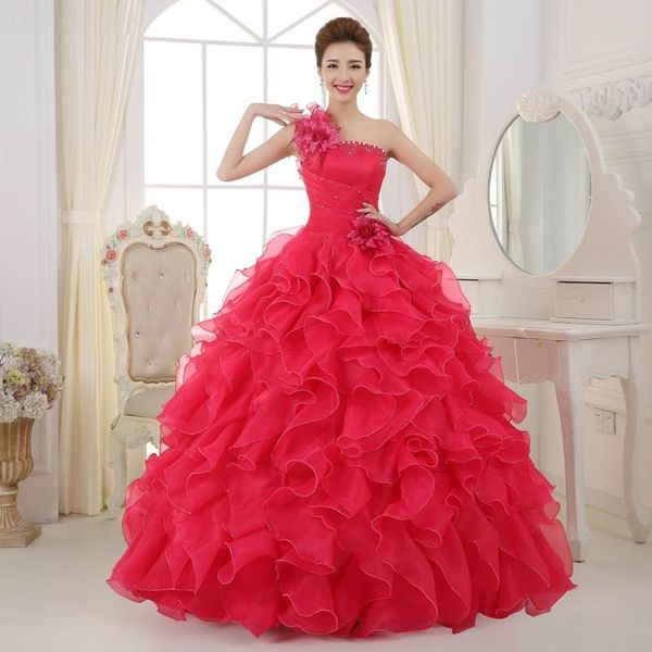 

Quinceanera dre e girl prom pageant dre e 2019 colorful organza a line beading ruched one houlder quinceanera dre e beautiful party