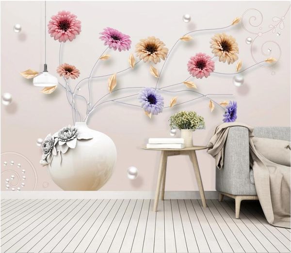 

3d wall murals wallpaper for walls 3 d p wall paper modern minimalist style embossed vase flower living room home decor