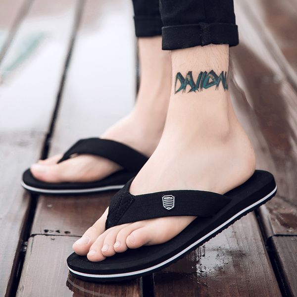 

padegao leisure retro fashion beach flip flops for men flat rubber mixed colors outdoor slippers summer anti-slip mens shoes, Black