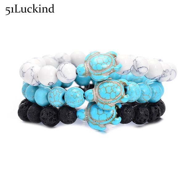 

fashion natural stone beads turtle bracelet antique cuckold elastic handmade braclet for women men summer jewelry, Black