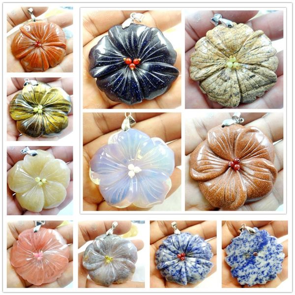 

natural stone quartz crystal lapis turquoises tiger eye flower pendants for diy jewelry making necklace accessories a1, Silver